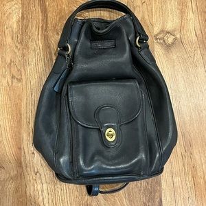 vintage coach black leather backpack!